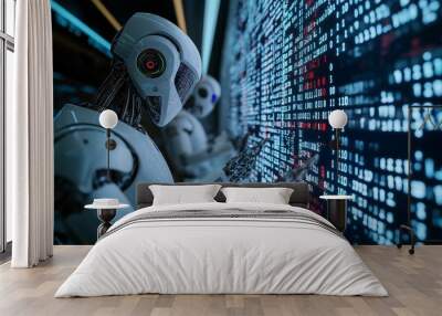 Futuristic trading bots exchanging binary code instead of currency. Wall mural