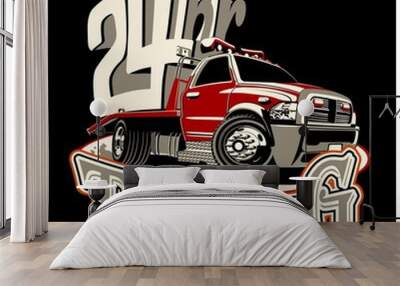 Cartoon tow truck isolated on black background Wall mural