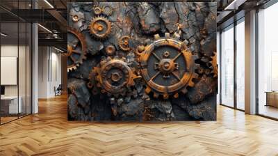 An image of an old rusty gear mechanism with vintage clockwork and mechanical details Wall mural