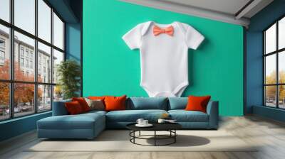 Custom-embroidered baby onesie with name, adorable gift packaging, 3D illustration Wall mural