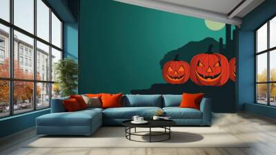 Jack-o-lantern Halloween pumpkin autumn orange holiday october lantern horror fall scary night spooky dark face season celebration evil decoration vector candle fun fear carved Wall mural