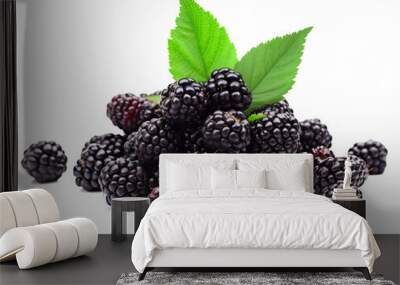 Blackberries in a pile isolated on a transparent or white background, png Wall mural