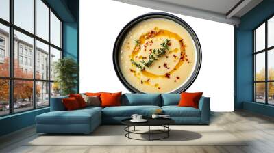 Bowl of vegetable cream soup, top view, isolated on transparent or white background Wall mural