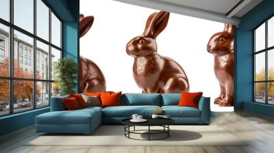 Collection set of chocolate Easter bunnies isolated on transparent or white background, png Wall mural