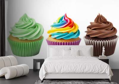 Collection set of colorful cupcakes isolated on transparent or white background, png Wall mural