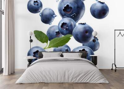 Falling blueberries isolated on transparent background Wall mural