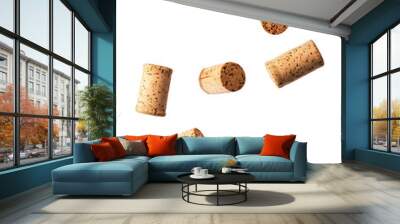 Flying falling wine corks isolated on transparent or white background Wall mural