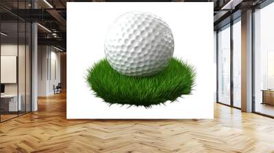 Golf ball sitting on grass isolated on transparent or white background Wall mural