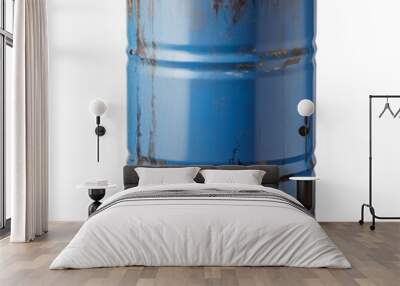 Old rusty blue steel oil barrel isolated on transparent or white background, png Wall mural