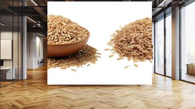 Pile of brown rice, brown rice in a wooden bowl isolated on transparent or white background, png Wall mural