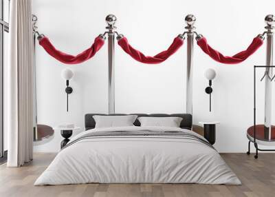 Red carpet stanchions with velvet ropes isolated on transparent background Wall mural