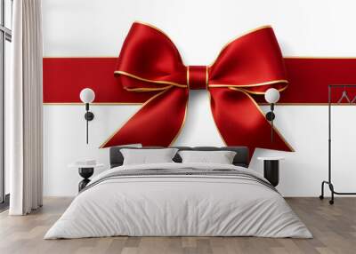 Red ribbon and bow with gold isolated on transparent or white background, png Wall mural