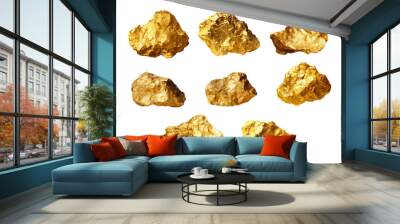 Set of gold nugget on transparent or white background, png Wall mural