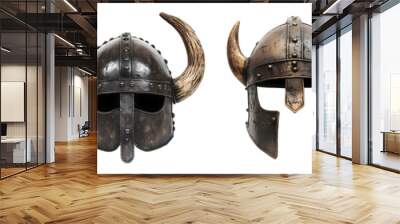 Set of Viking helmets isolated on transparent or white background Wall mural