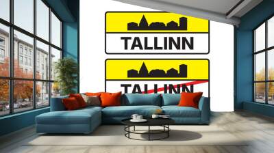 Tallinn City Entry and Exit Road Signs Illustration Wall mural