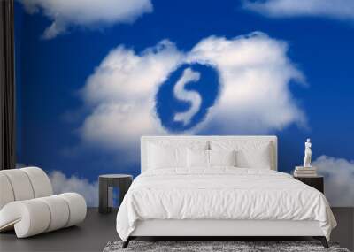 Dollar shaped cloud on blue sky Wall mural