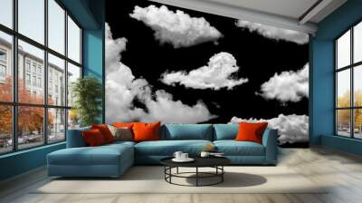 Set of White clouds isolated on black background. Wall mural