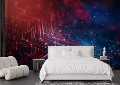  Abstract futuristic electronic circuit technology blue red background concept Wall mural