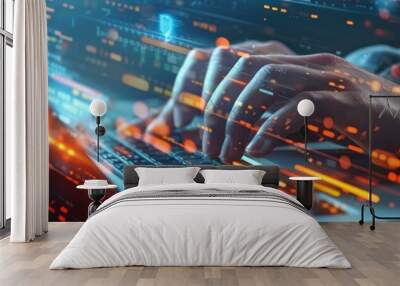  Business hand working on laptop Wall mural