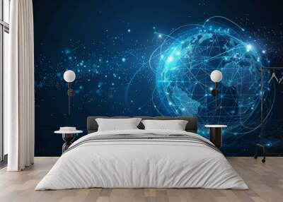  Digital world globe, concept of global network and connectivity. Wall mural