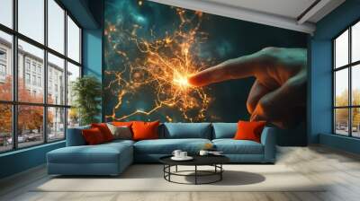  Human finger touching a spark of electrical energy  Wall mural