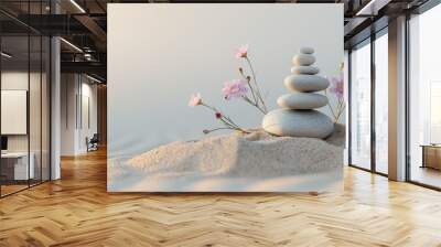 A Balanced stones on a bed of sand Wall mural