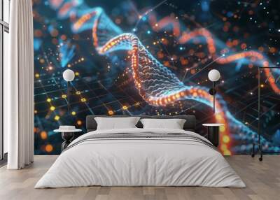 A DNA double helix structure glowing. Wall mural