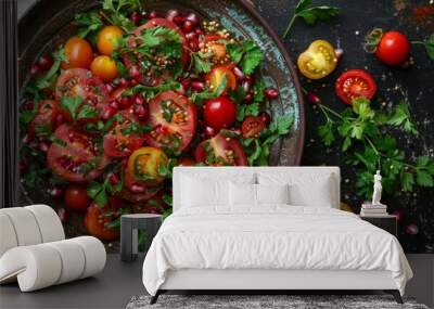 A fresh, vibrant salad with ripe tomatoe Wall mural