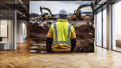 a men construction engineer wearing full ppe standing looking at construction site Wall mural