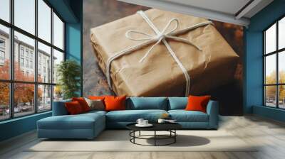 a neatly wrapped kraft paper package tied with white string  Wall mural