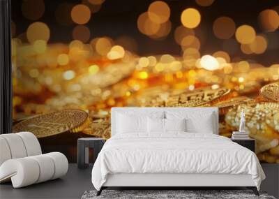 A pile of gold coins with the letter B on them. The coins are shiny and golden. Concept of wealth and luxury Wall mural