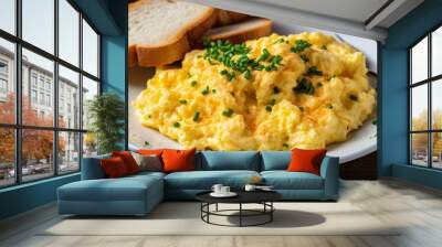 A white plate holds a delicious serving of scramble Wall mural