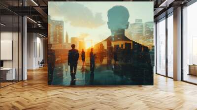 Business, Finance and Investment Concepts: Double exposure of business Wall mural