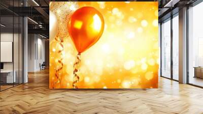 Festive Golden Balloons and Confetti Celebration Wall mural