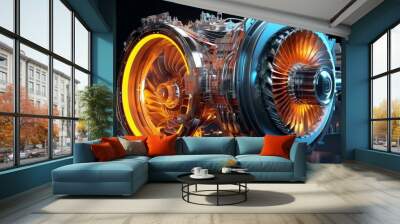 Futuristic industrial gas turbine engine. Engineering equipment Wall mural