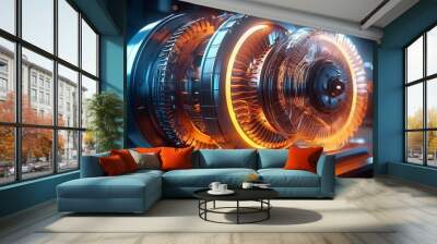 Futuristic industrial gas turbine engine. Engineering equipment Wall mural