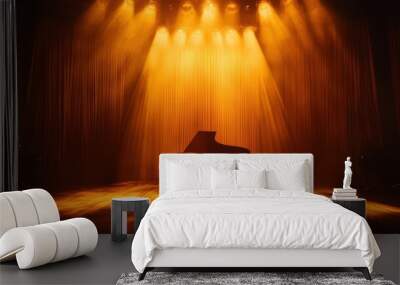 Grand Piano on Illuminated Stage with Dramatic Lighting Wall mural