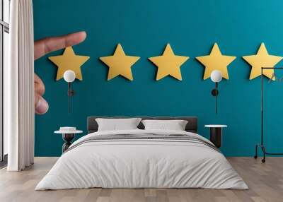 Hand with pointing finger pointing to rating stars , Customer service evaluation and satisfaction survey concepts.  Wall mural