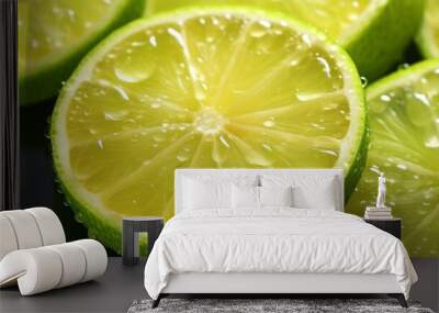 Lime slices with water drops Wall mural