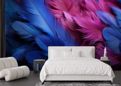 Macro photograph of some blue and purple feathers Wall mural