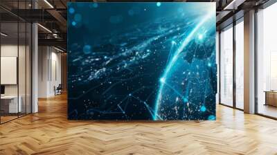 Modern Technology Concept: Global world network and telecommunication on earth cryptocurrency and blockchain, Communication technology for internet business. Wall mural