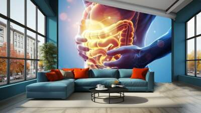 Person experiencing pain in the pancreas experiencing abdominal pain and digestive issues Wall mural