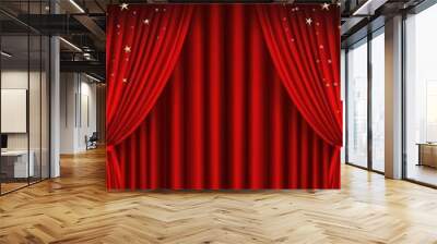 Radiant Red Curtain Stage with Sparkling Stars Wall mural