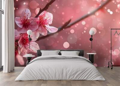 Spring flower background - pink beautiful blooming cherry blossoms Wall mural