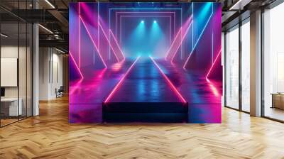 Stage LED lights and dynamic neon triangles Wall mural