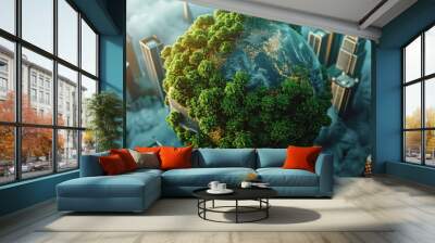 The Earth with trees and buildings on it Wall mural