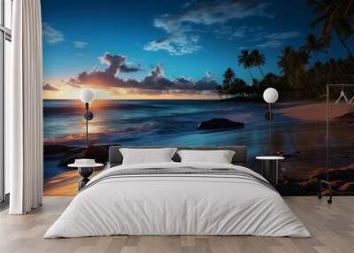 Tropical beach with Bio luminescent ocean waves at night  Wall mural