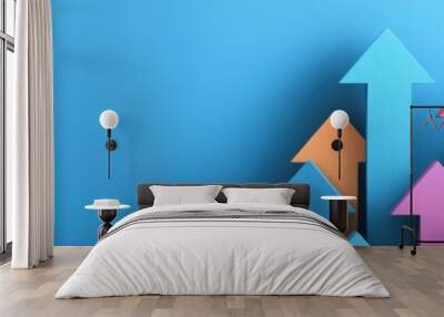 Up arrows on blue background  Wall mural