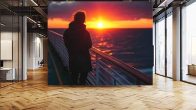 Vibrant Sunset Cruise Ship Horizon Wall mural