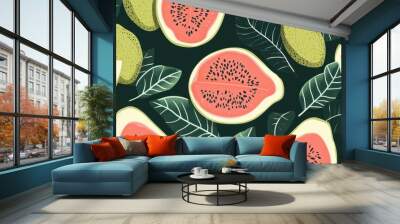 Vibrant Watermelon and Tropical Leaves Pattern Wall mural